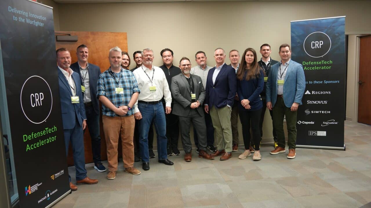 Photo of the people involved in the inaugural CRP DefenseTech Accelerator, posing for a photo on Dec. 3, 2024.