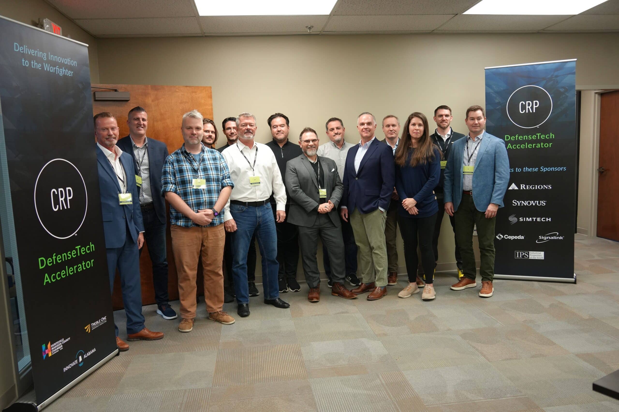 Photo of the people involved in the inaugural CRP DefenseTech Accelerator, posing for a photo on Dec. 3, 2024.