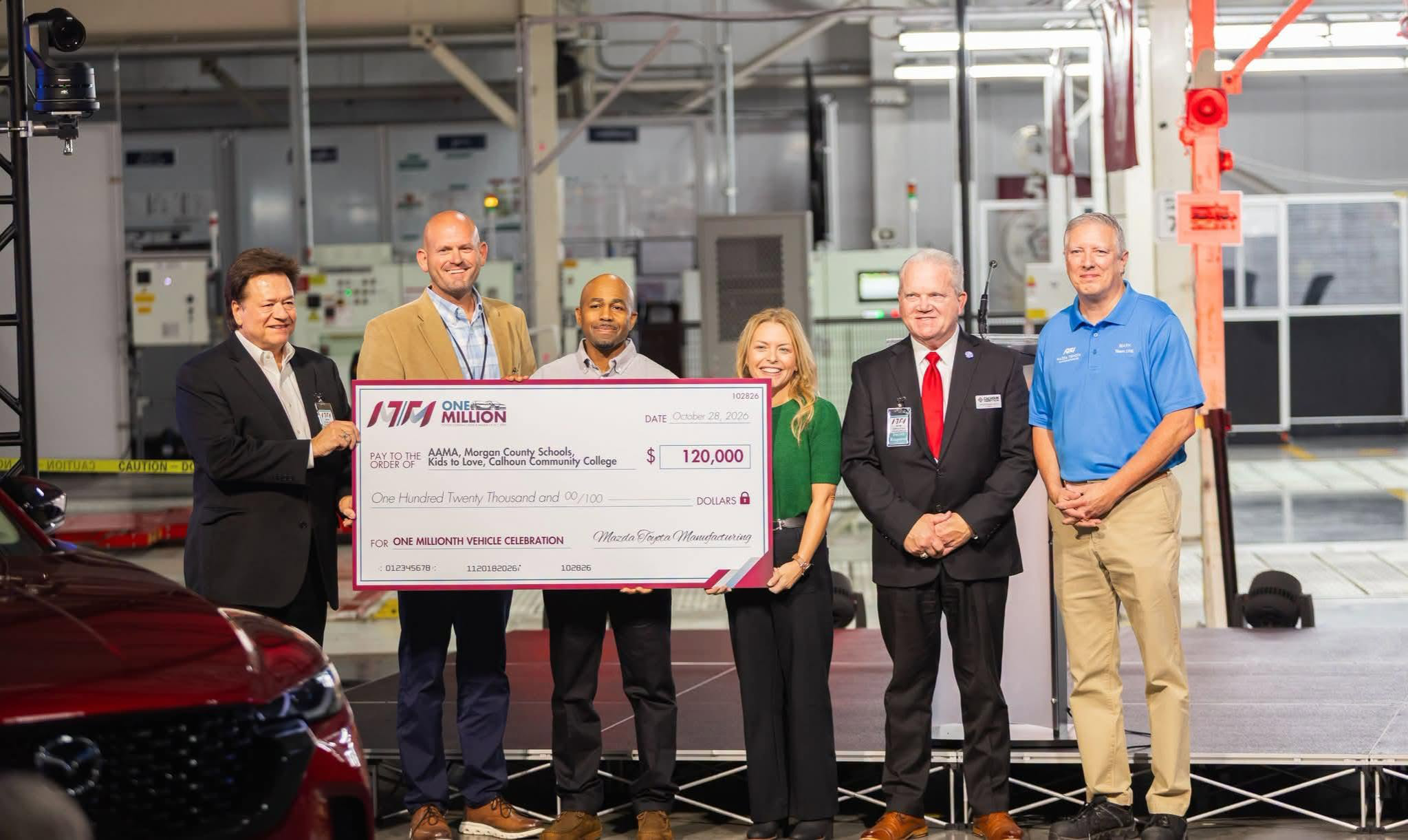 Mazda Toyota Manufacturing Celebrates One Millionth Vehicle with 0,000 in Community Grants